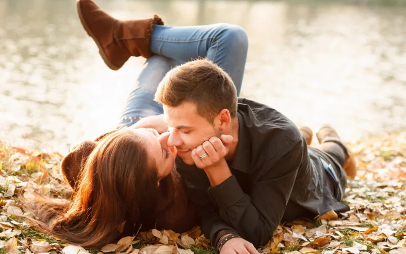 Romance love kiss and care of new couple