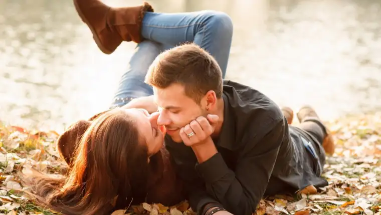 Romance love kiss and care of new couple