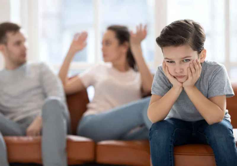 Frustrated,Little,School,Boy,Feeling,Depressed,While,Angry,Parents,Fighting