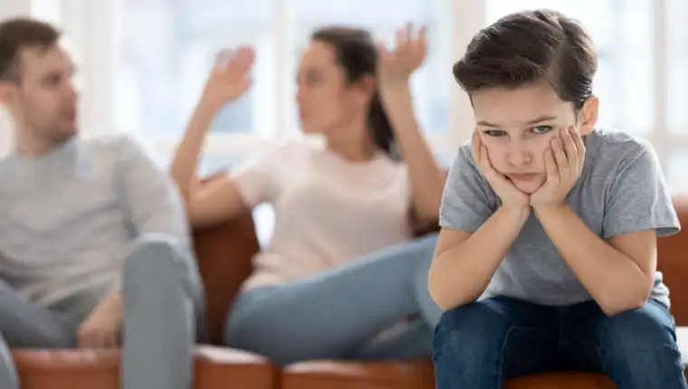 Frustrated,Little,School,Boy,Feeling,Depressed,While,Angry,Parents,Fighting
