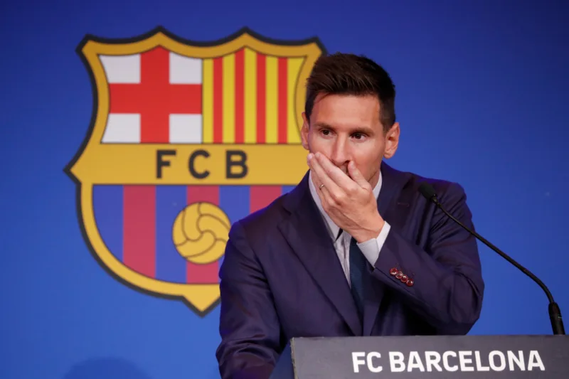 Lionel Messi holds an FC Barcelona press conference