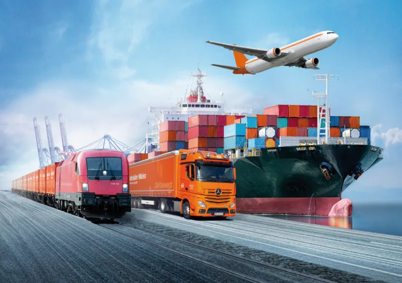 Logistics import export background and transport industry of Container Cargo freight ship at sunset sky