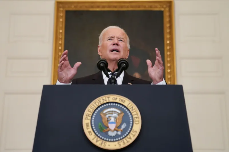 U.S. President Joe Biden delivers remarks on the Delta variant and his administration's efforts to increase vaccinations, from the State Dining Room of the White House in Washington
