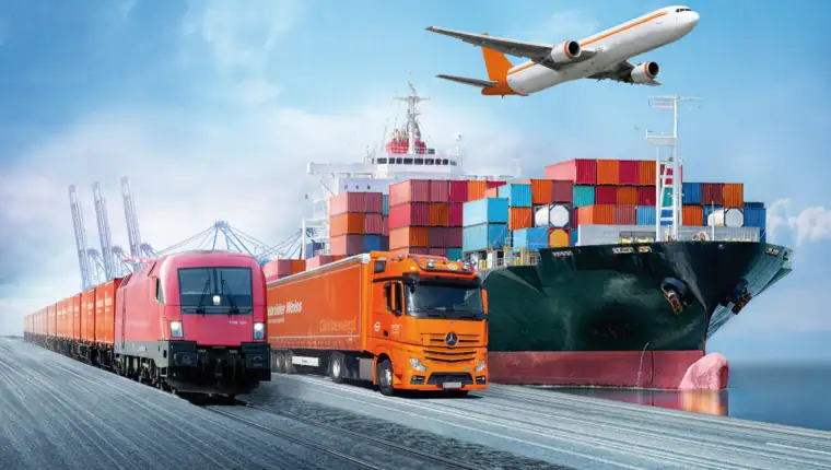 Logistics import export background and transport industry of Container Cargo freight ship at sunset sky
