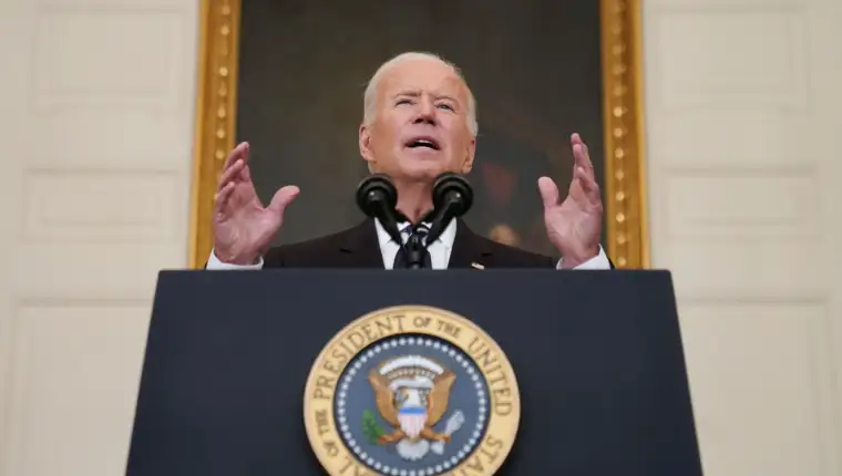 U.S. President Joe Biden delivers remarks on the Delta variant and his administration's efforts to increase vaccinations, from the State Dining Room of the White House in Washington