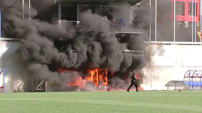 Andorra stadium on fire