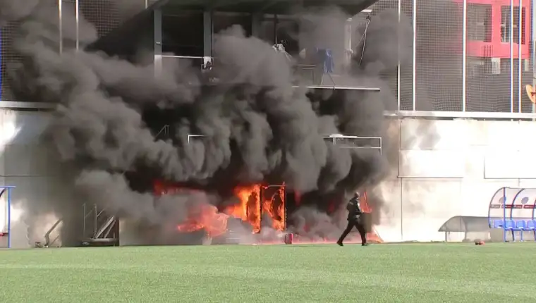 Andorra stadium on fire