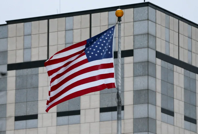 A view shows the U.S. embassy in Kyiv