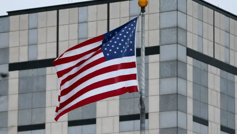 A view shows the U.S. embassy in Kyiv