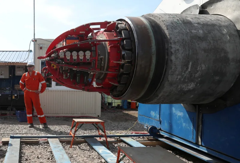 FILE PHOTO: A worker is seen at the construction site of the Nord Stream 2 gas pipeline in Russia
