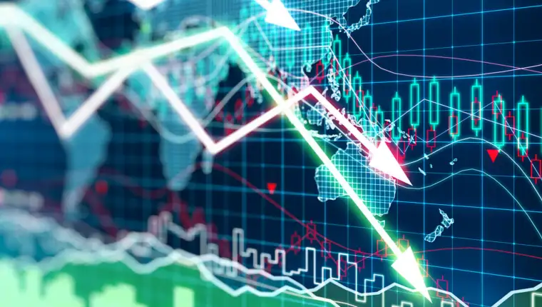 Business graph with arrows tending downwards