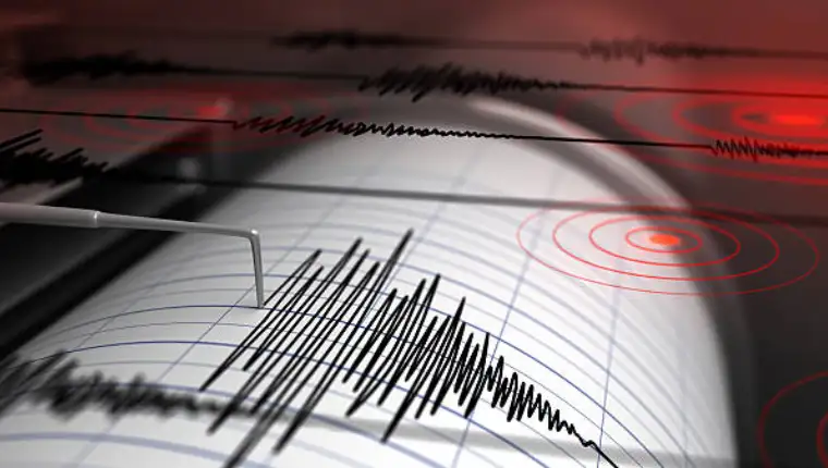 Seismograph with paper in action and earthquake - 3D Rendering