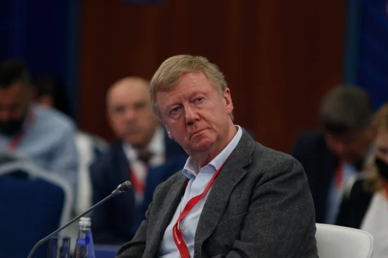 Saint Petersburg, Russia - 3 June 2021: St. Petersburg International Economic Forum 2021 (SPIEF 2021). Business programme. The Greater Eurasian Partnership in an Era of Technological Transformation. Anatoliy Chubais, Special Representative of the Presiden