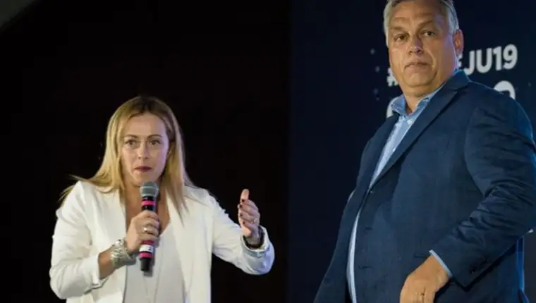 giorgia-meloni-avec-le-premier-ministre-hongrois-viktor-orban-invite-a-participer-a-la-fete-de-son-parti-en-2019-hungarian-prime-minister-orban-at-the-atreju-2019_6365952