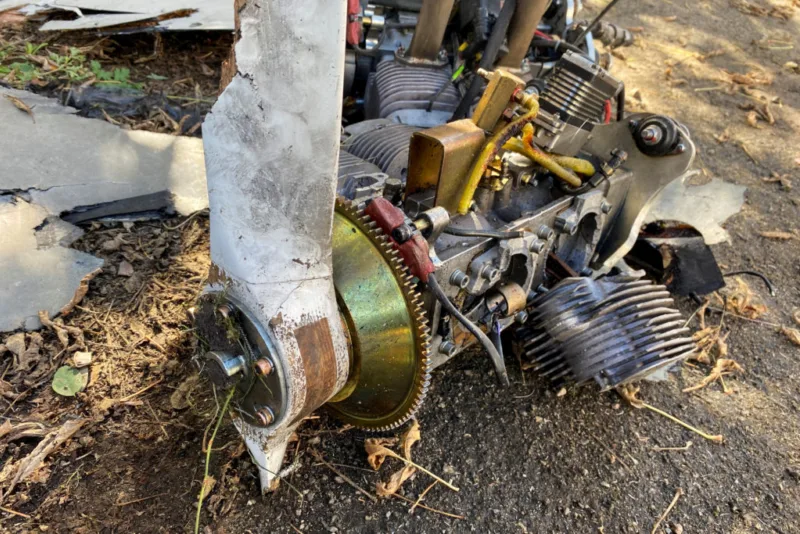 Engine of an unmanned aerial vehicle, what Ukrainian authorities consider to be an Iranian made suicide drone Shahed-136 are seen at a site of Russian strike in Kharkiv