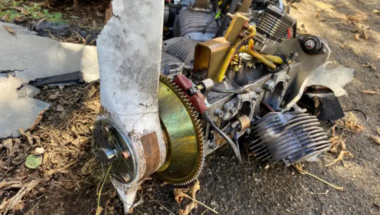 Engine of an unmanned aerial vehicle, what Ukrainian authorities consider to be an Iranian made suicide drone Shahed-136 are seen at a site of Russian strike in Kharkiv