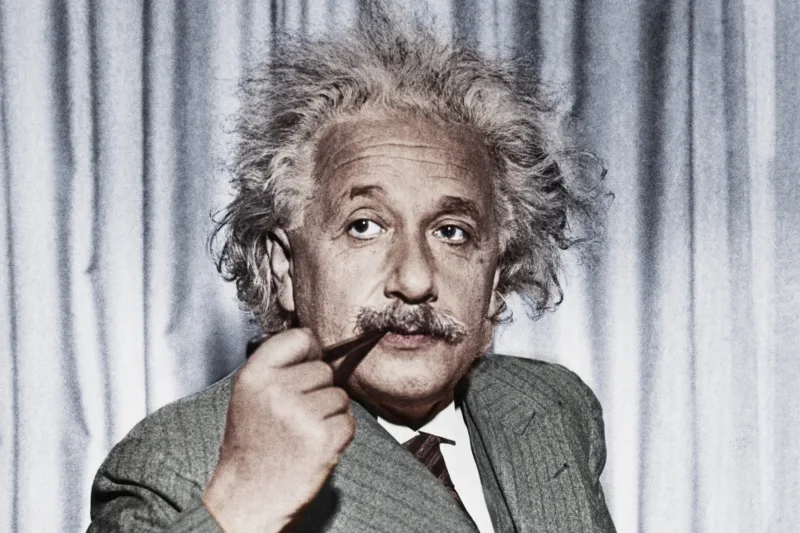 Albert Einstein Smoking Pipe at Table
