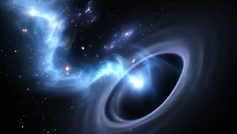 Stars and material falls into a black hole. Concept art