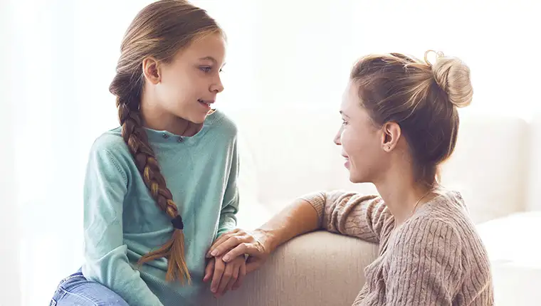 Mom,With,Her,Pre,Teen,Daughter,Hugging,,Positive,Feelings,,Good