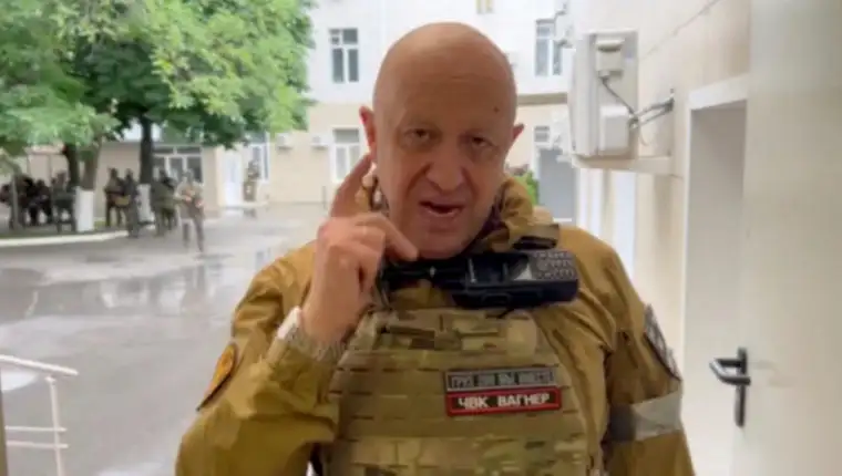 Founder of Wagner private mercenary group Yevgeny Prigozhin speaks in the headquarters of the Russian southern army military command center in the city of Rostov-on-Don