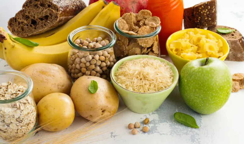 Assortment of products rich of carbohydrates
