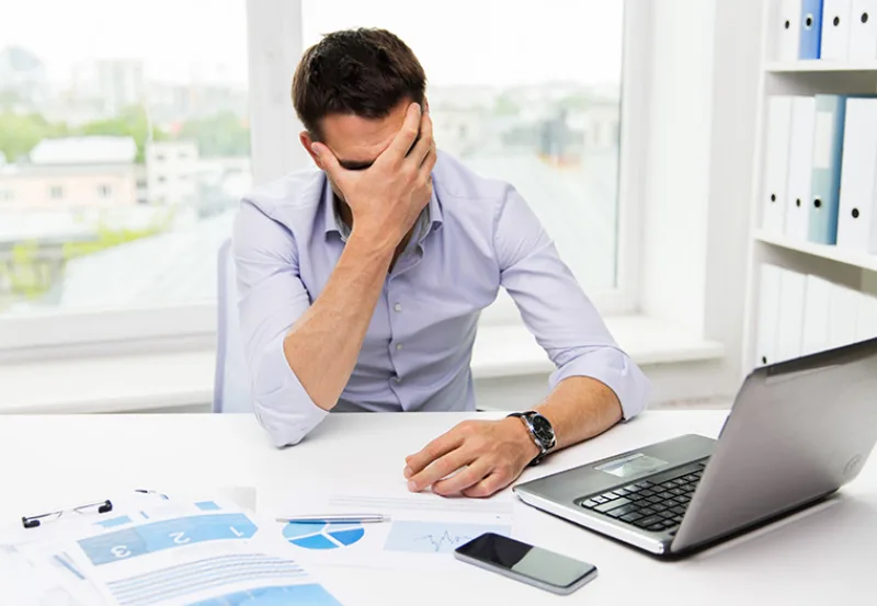 Business,,People,,Fail,,Paperwork,And,Technology,Concept,-,Businessman,With