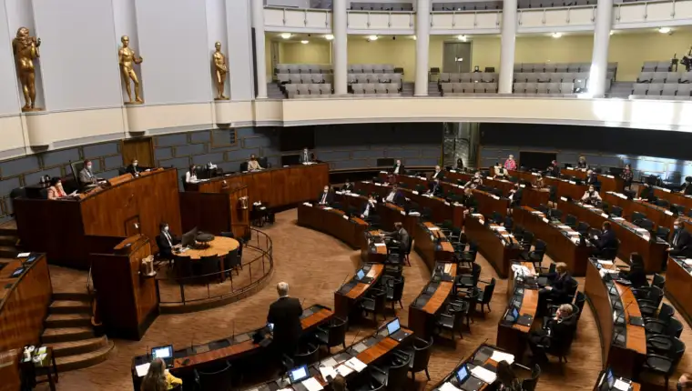 Members of the Finnish Parliament attend a debate for the EU COVID-19 recovery plan in Helsinki