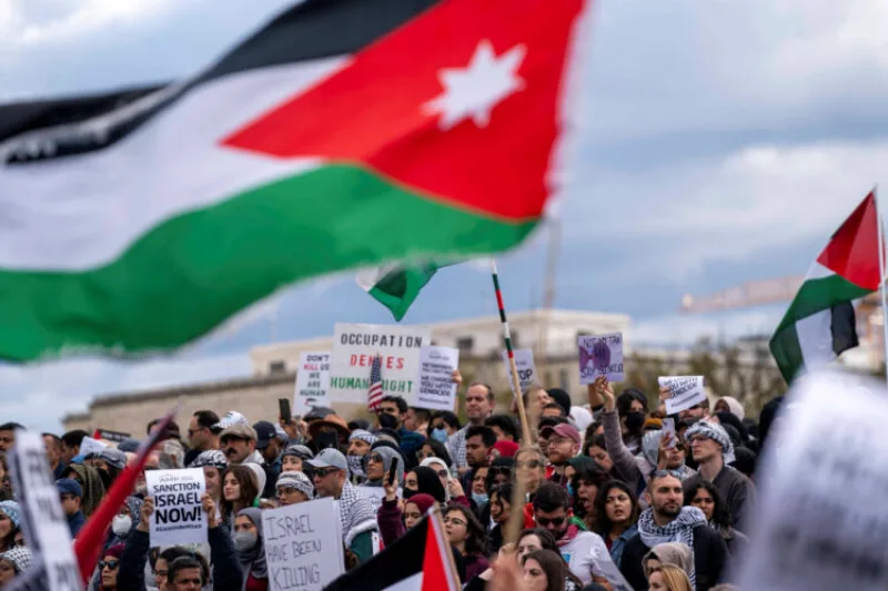 American Muslims for Palestine rally marches down Constituton Avenue in Washington