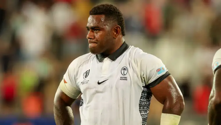 Bordeaux, France. 10th Sep, 2023. BORDEAUX, FRANCE - SEPTEMBER 10: Josua Tuisova of Fiji, Semi Radradra of Fiji are dispointed after losing the match during the Rugby World Cup France 2023 match between Wales and Fiji at Stade de Bordeaux on September 10,
