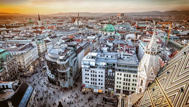 Vienna,At,Sunset,,Aerial,View,From,Above,The,City