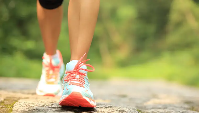 Young,Fitness,Woman,Legs,Walking,On,Forest,Trail