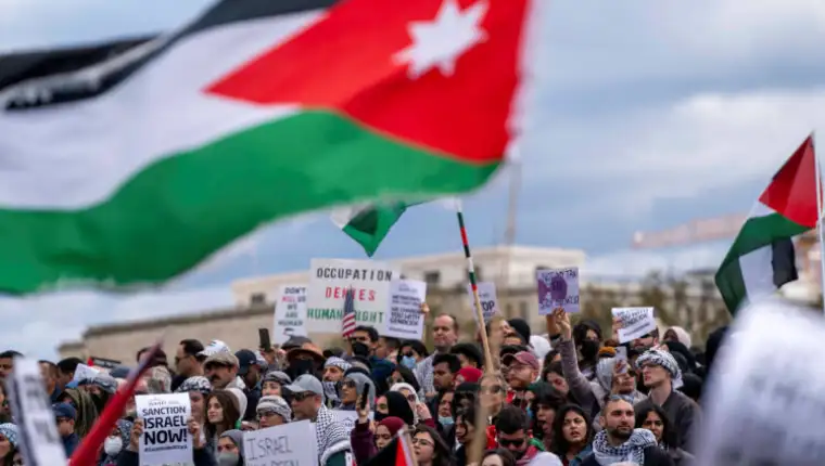 American Muslims for Palestine rally marches down Constituton Avenue in Washington