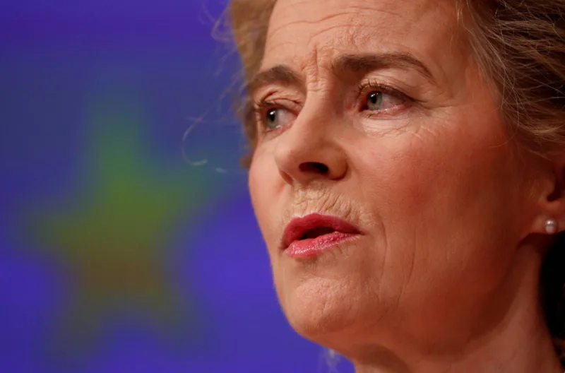 FILE PHOTO: EC President von der Leyen speaks on coronavirus disease (COVID-19) in Brussels