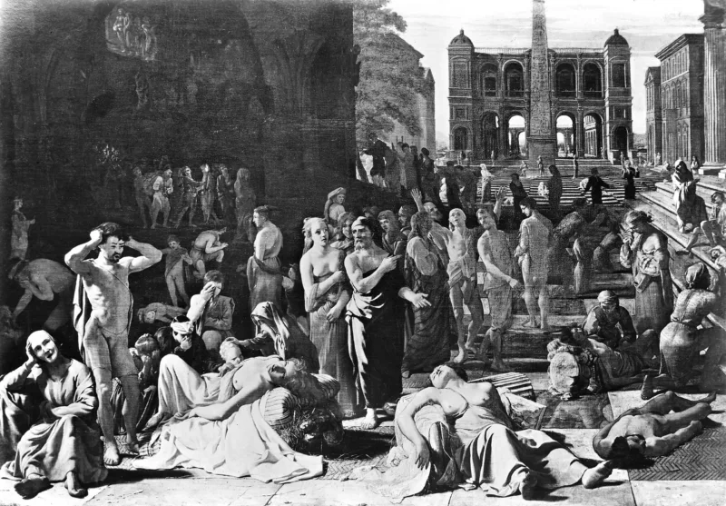 M0008517 Oil painting: plague at Athens.