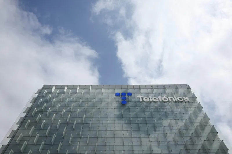 FILE PHOTO: The logo of Spanish Telecom company Telefonica is seen in Madrid