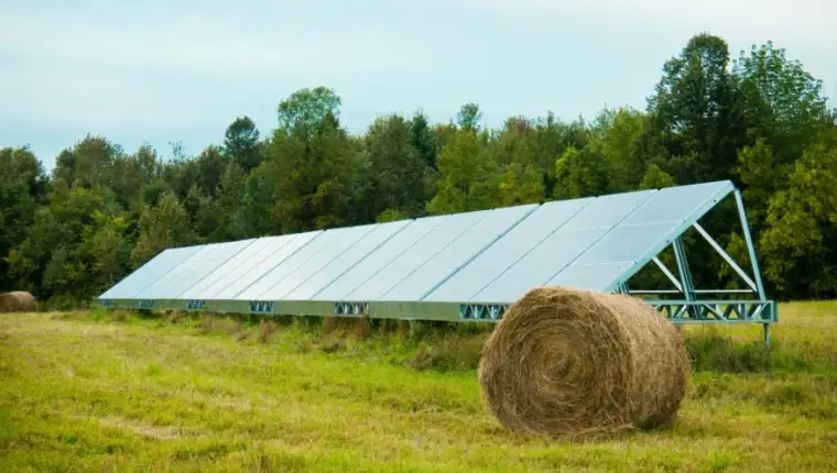 Solar energy panels in a farmer's field
