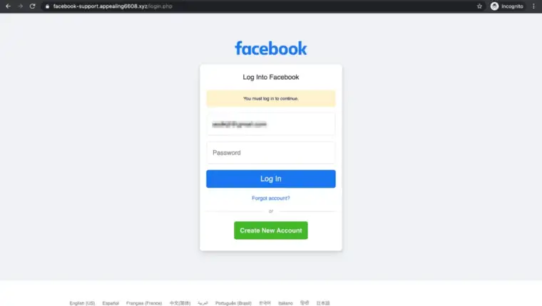 facebook phising