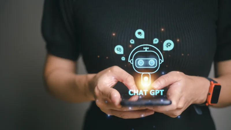Chatbot Chat with AI, Artificial Intelligence. man using technology smart robot AI, artificial intelligence by enter command prompt for generates something, Futuristic technology transformation.