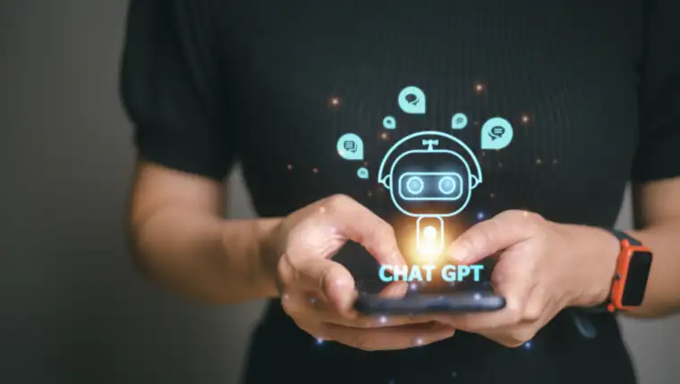 Chatbot Chat with AI, Artificial Intelligence. man using technology smart robot AI, artificial intelligence by enter command prompt for generates something, Futuristic technology transformation.