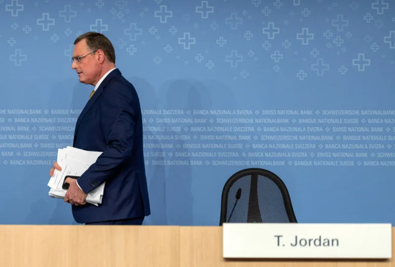 FILE PHOTO: Swiss National Bank (SNB) Chairman Jordan, leaves after a news conference in Bern