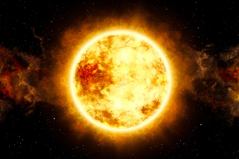 Sun and Star with Cosmic Cloud in Space