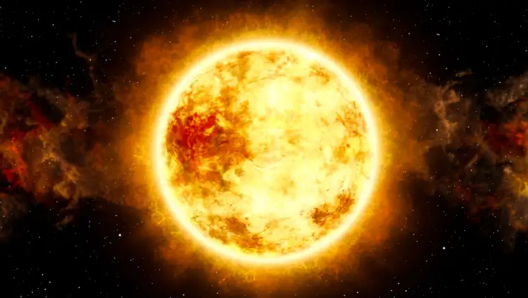 Sun and Star with Cosmic Cloud in Space