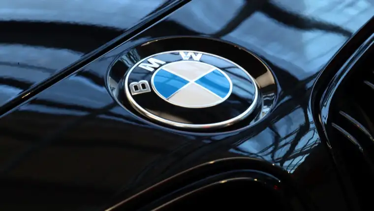 A logo of German luxury carmaker BMW, is seen ahead of the company's annual news conference in Munich