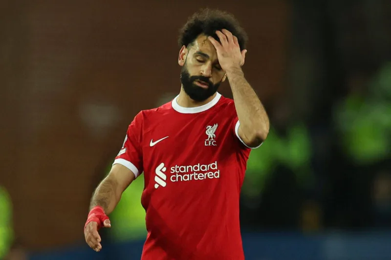 Mohamed Salah of Liverpool shows a look of dejection Everton v Liverpool, Premier League, Football, Goodison Park, Liver