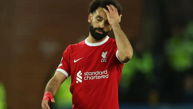 Mohamed Salah of Liverpool shows a look of dejection Everton v Liverpool, Premier League, Football, Goodison Park, Liver