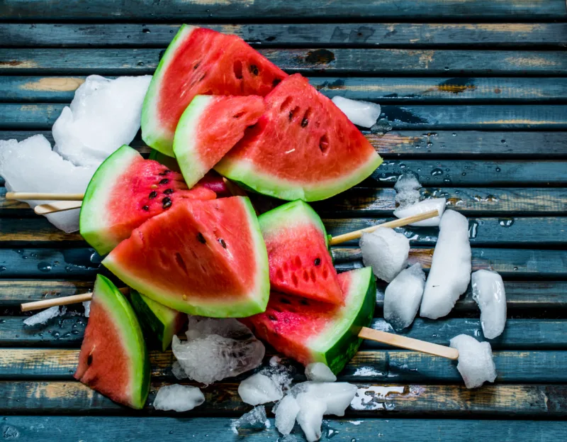 Delicious fresh watermelon. Ice cream with watermelons