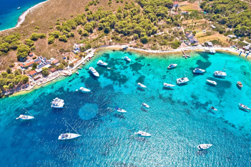 Hvar,Archipelago,Sailing,Turquoise,Beach,Aerial,View.,Island,Of,Marinkovac