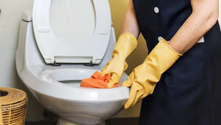 Housekeeper cleaning a hotel room