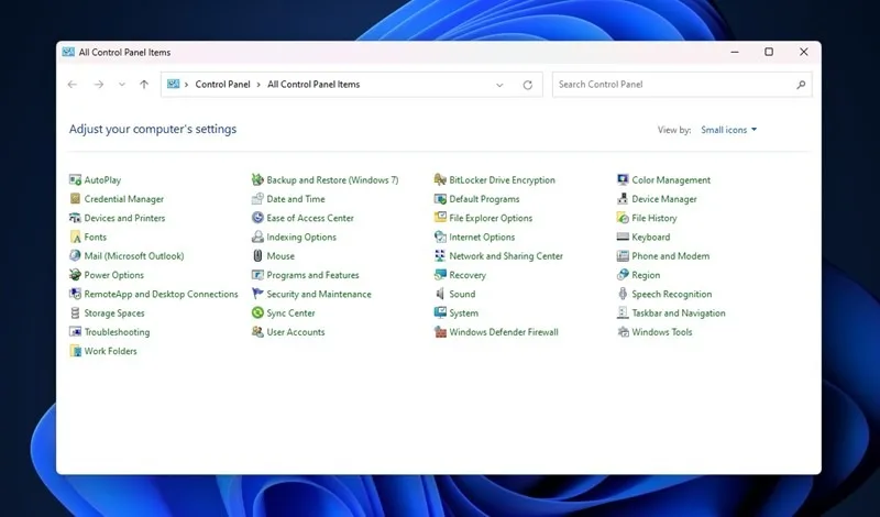 control panel windows