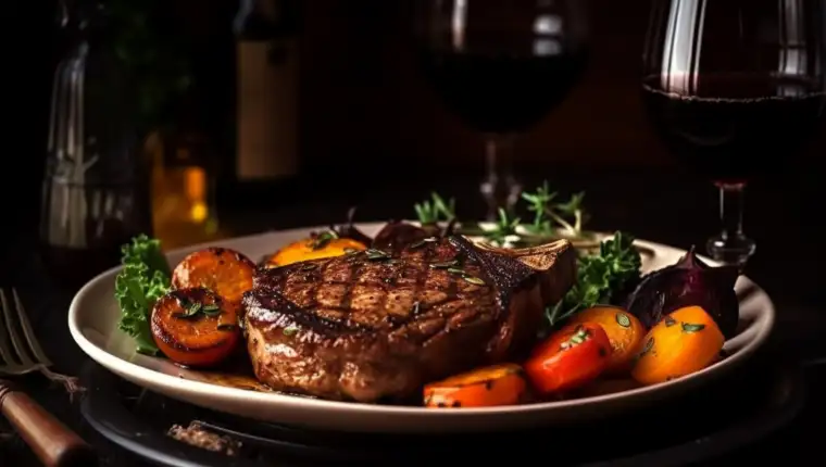 Grilled fillet with tomato and wine meal generated by AI